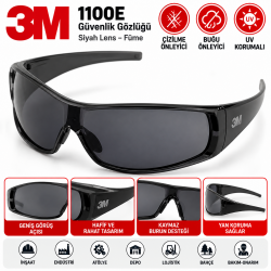 3m 1100E Siyah Lens Füme Çızılme ve Buğu Önleyıcı Gözlük