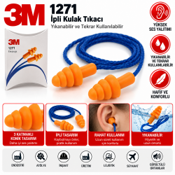 3M 1271 Yıkanabilir İpli Kulak Tıkacı