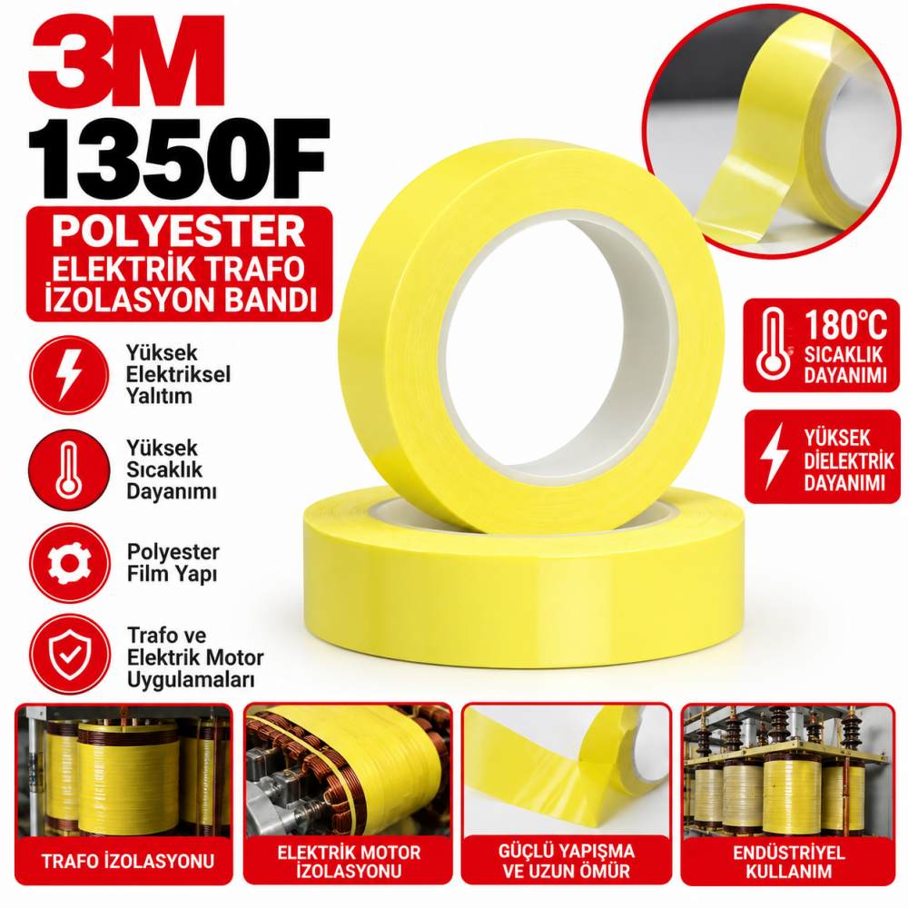 3M 1350F Polyester Elektrik Trafo İzolasyon Bandı 10 Adet