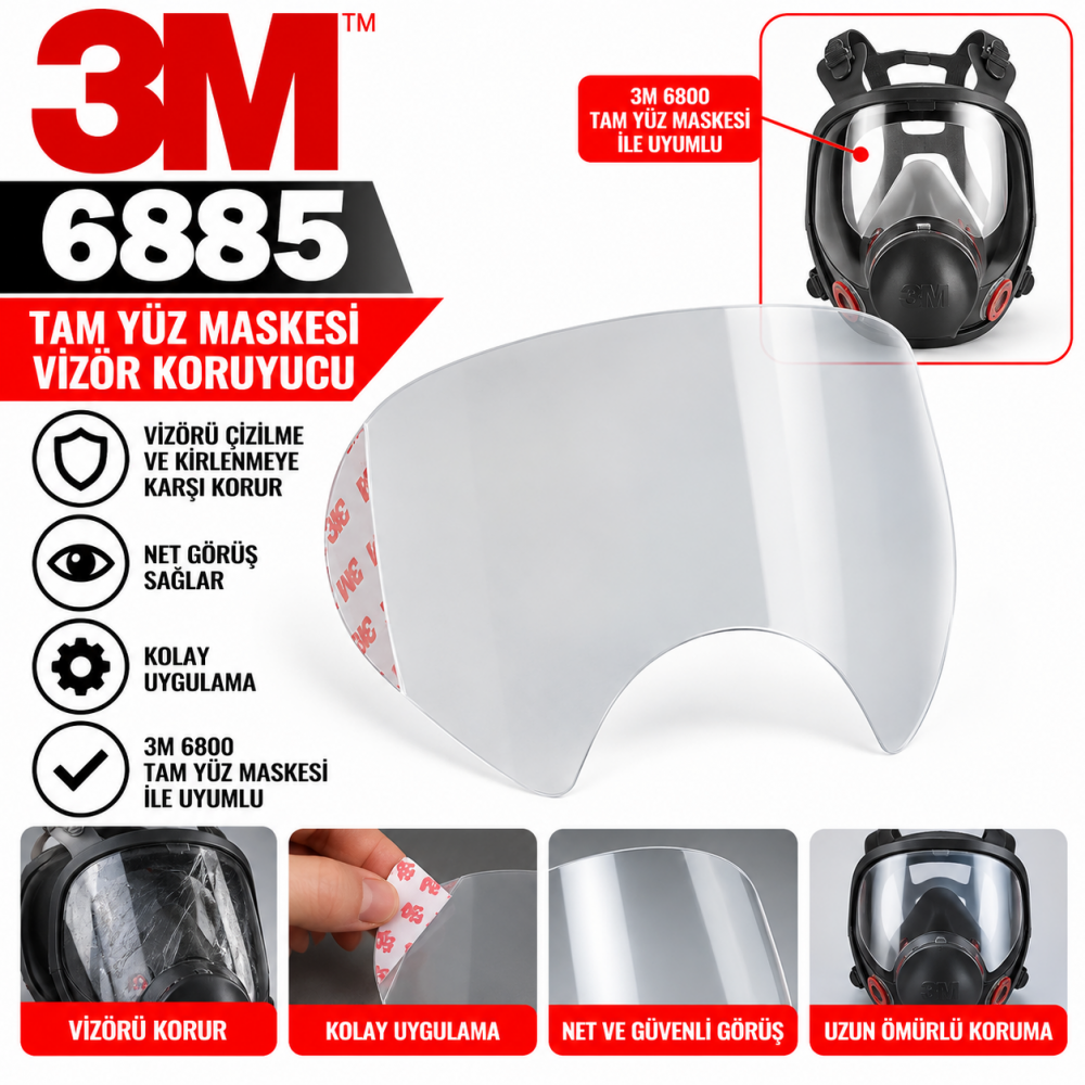 3M 6885 Tam Yüz Maskesi Vizör Koruyucu 