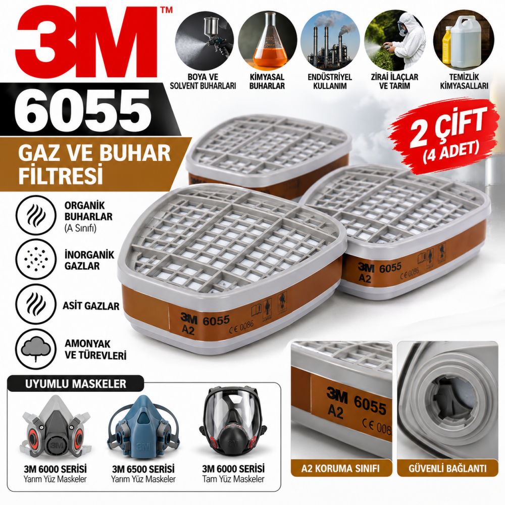 3M 6055 Gaz ve Buhar Filtresi 2 Çift