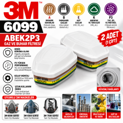 3M 6099 ABEK2P3 Organik, Anorganik, Asit Gaz ve Buhar Filtresi 2 Çift