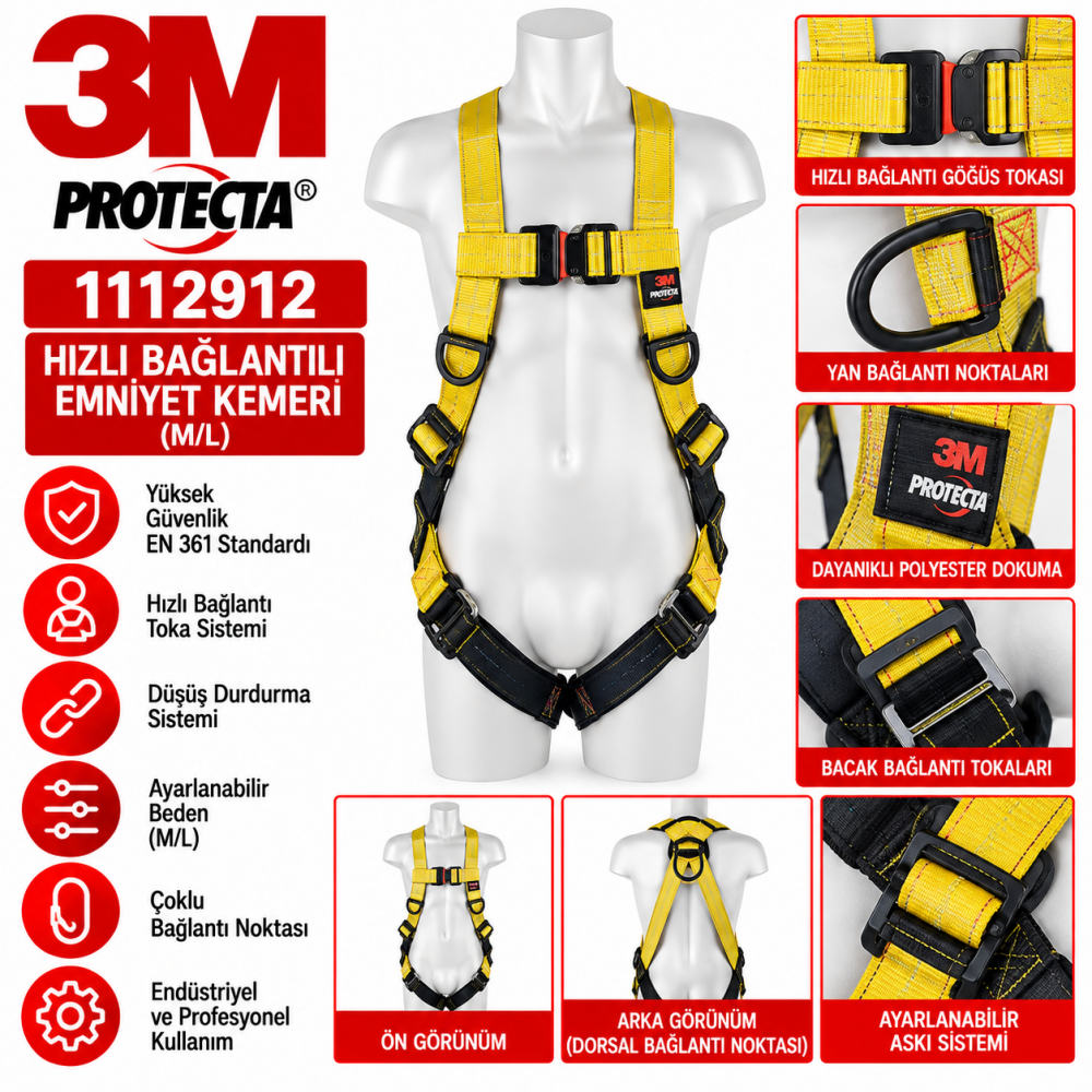 3M Protecta 1112912 Hızlı Bağlantılı Emniyet Kemeri (M/L)