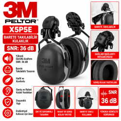 3M PELTOR X5P5E Barete Takılabilir Kulaklık SNR: 36 DB