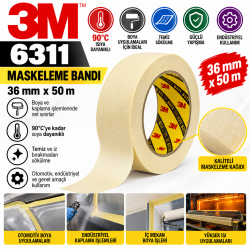 3m 6311 Maskeleme Bandı 36MMX50M 90°c Isıya Dayanıklı 