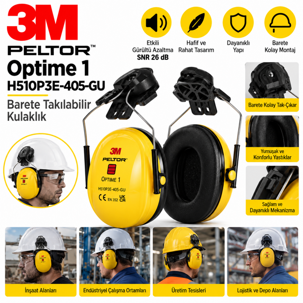 3M PELTOR Optime 1 H510P3E-405-GU Barete Takılabilir Kulaklık