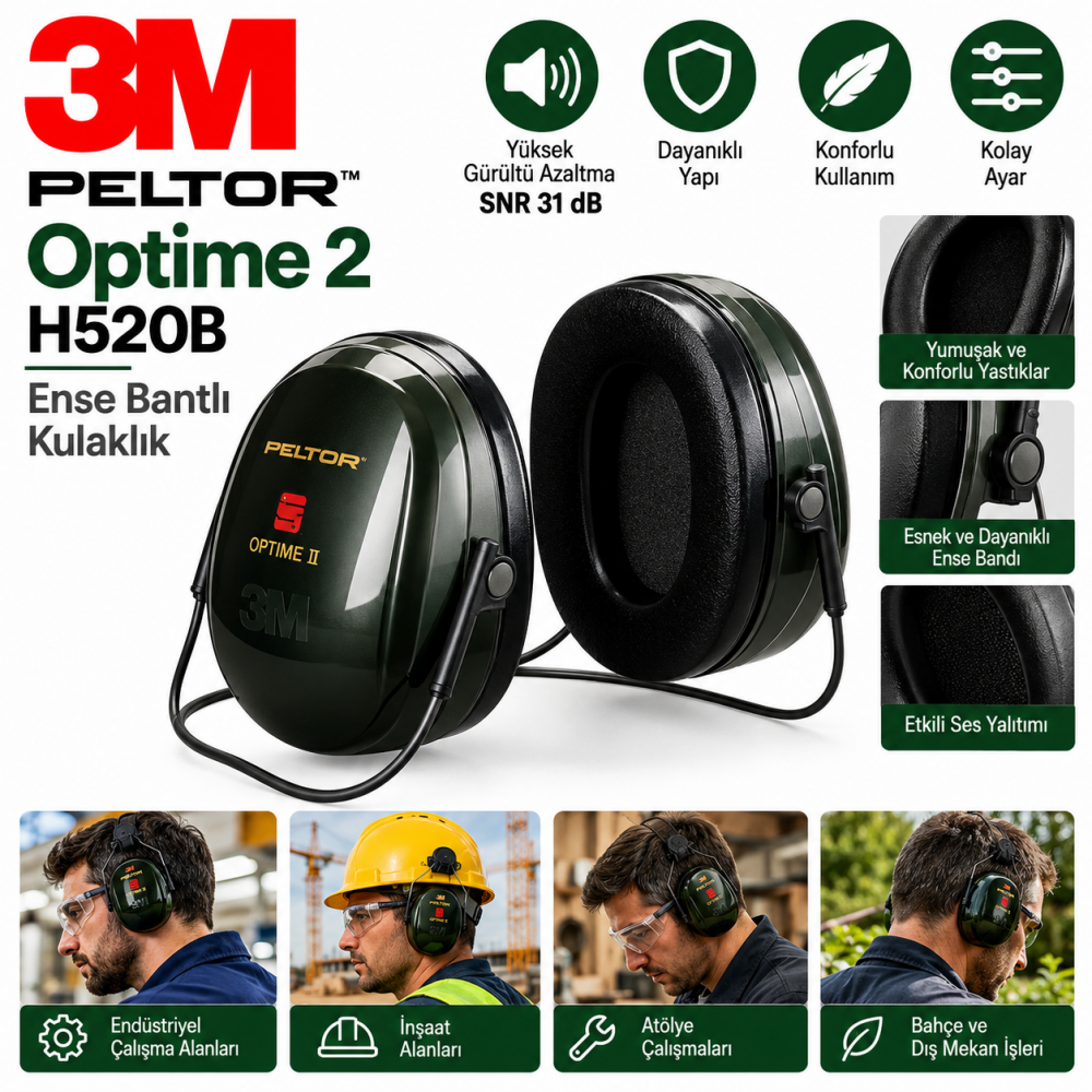 3M PELTOR Optime 2 H520B Ense Bantlı Kulaklık