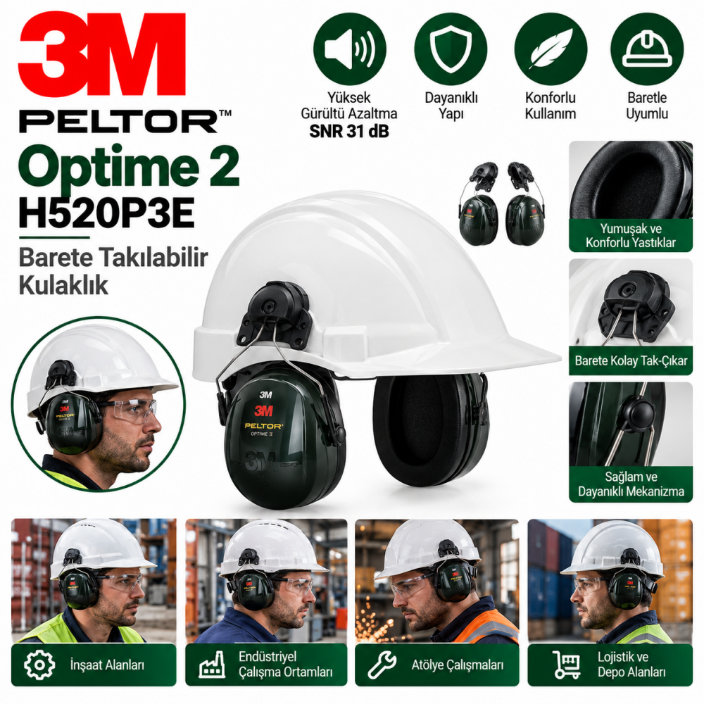 3M PELTOR Optime 2 H520P3E Barete Takılabilir Kulaklık