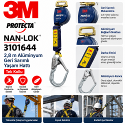3M Protecta Nan-Lok 3101644 2,8m Alüminyum Geri Sarımlı Yaşam Hattı Tek Kollu 