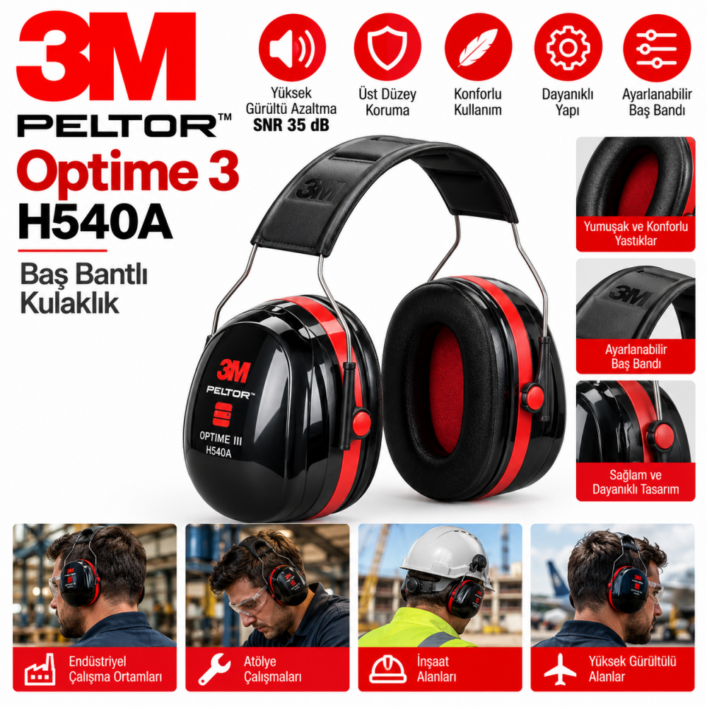 3M PELTOR Optime 3 H540B Ense Bantlı Kulaklık