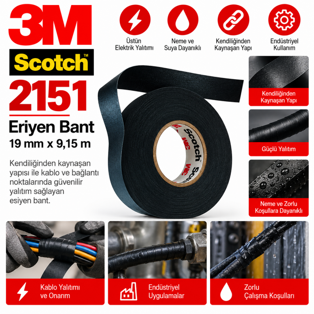 3m Scotch 2151 19mmx9,15mt Eriyen Bant 10 Adet