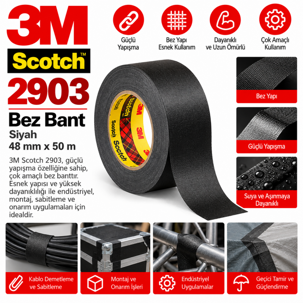 3m Scotch Bez Bant Siyah 48Mm X 50M 3M 2903 5 Adet