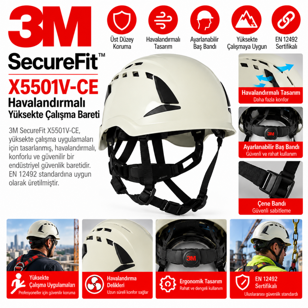 3M SecureFit X5501V-CE Havalandırmalı Yüksekte Çalışma Bareti