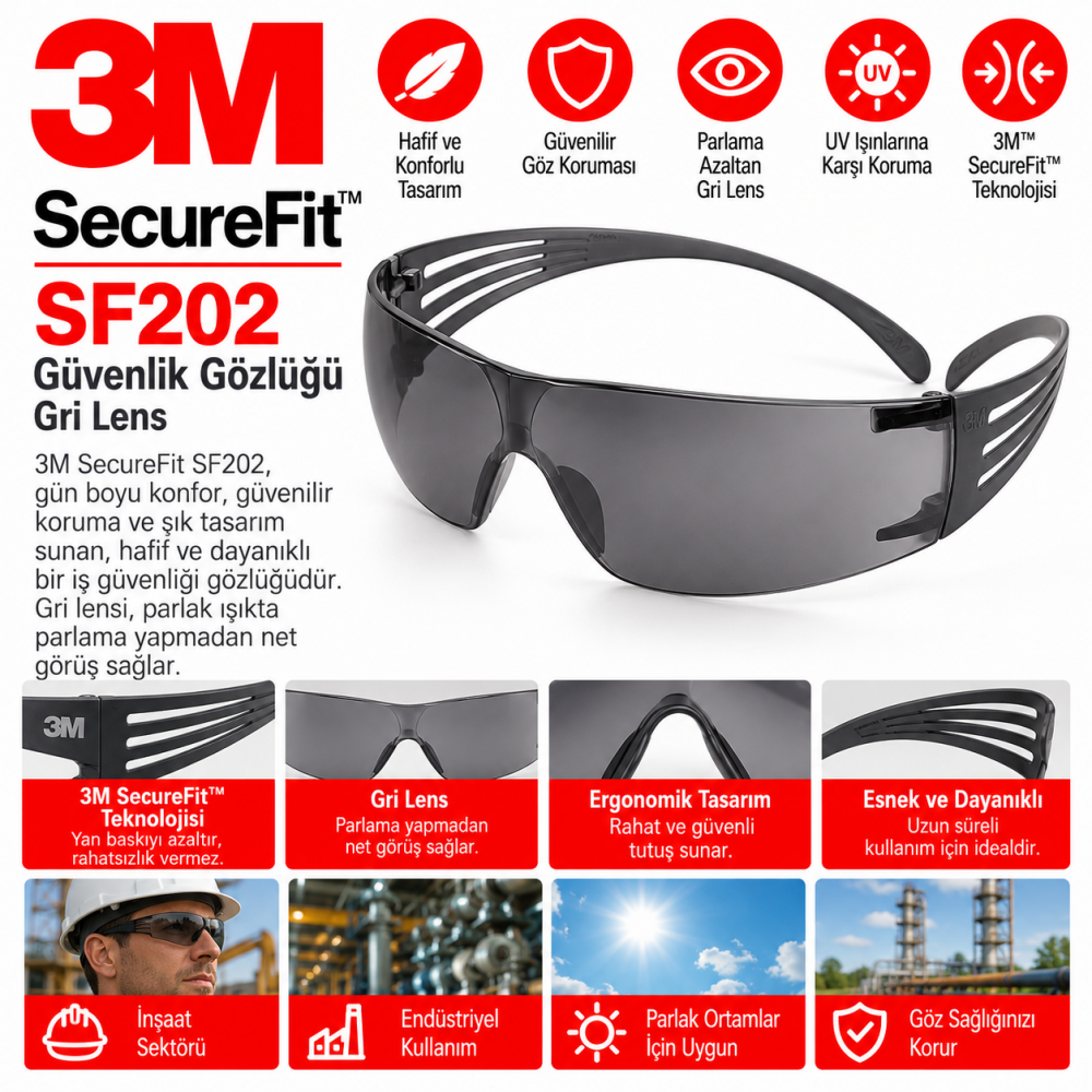 3M SF202 Secure Fit Gri Gözlük 