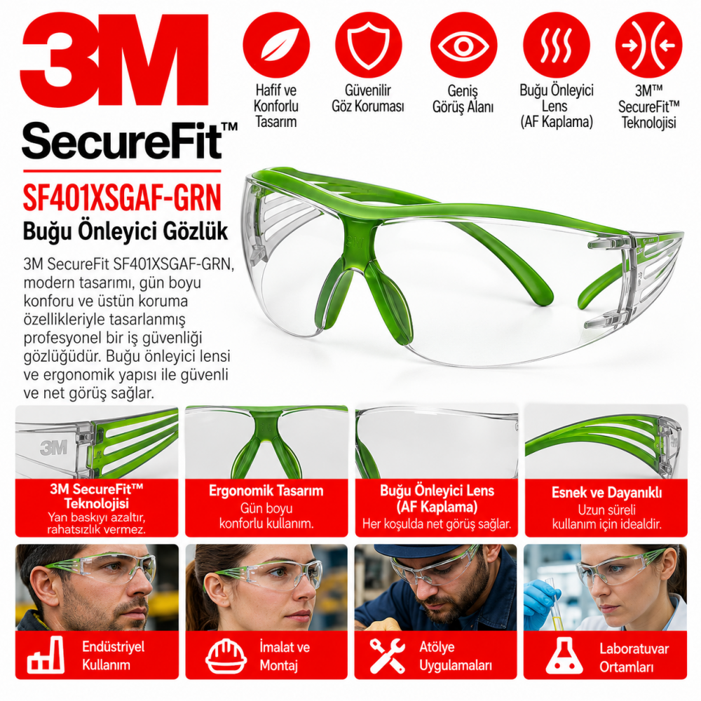 3M SF401XSGAF-GRN Buğu Önleyici Gözlük 