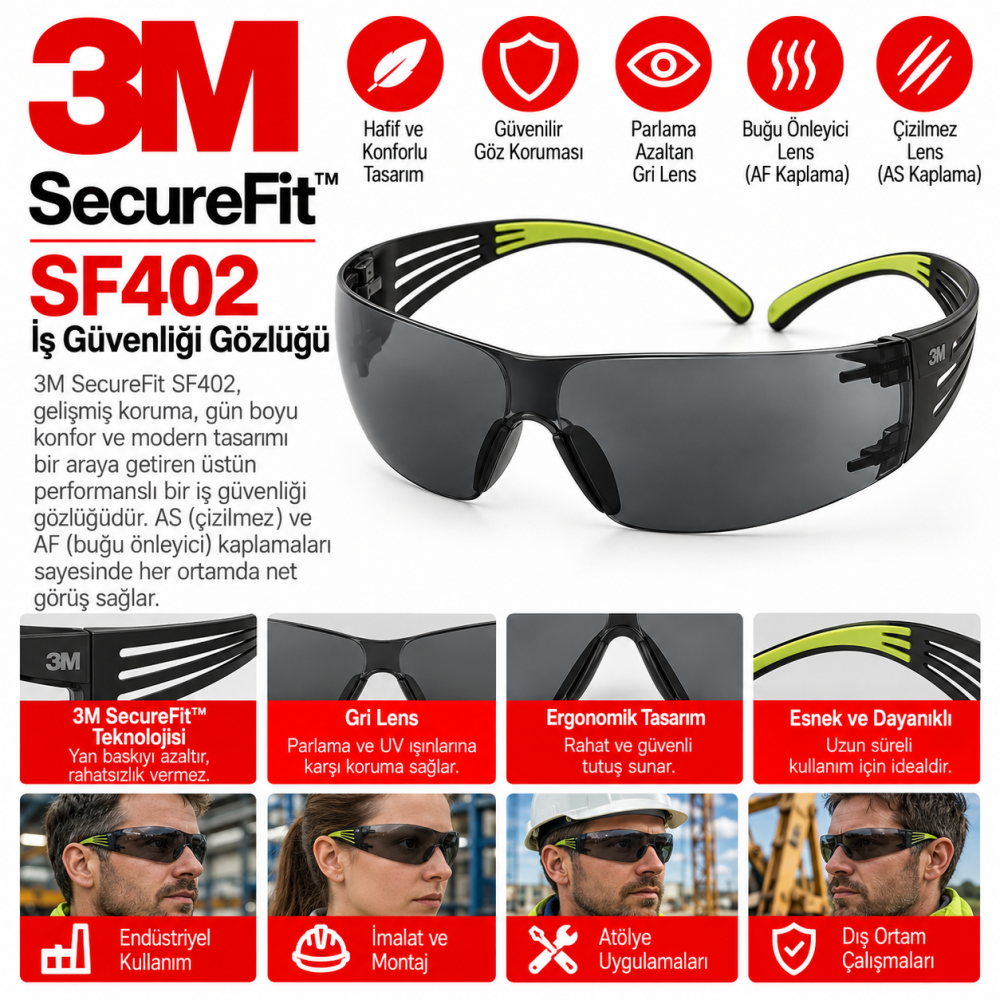 3M SF402 SecureFit 400 AS/AF İş Güvenliği Gözlüğü