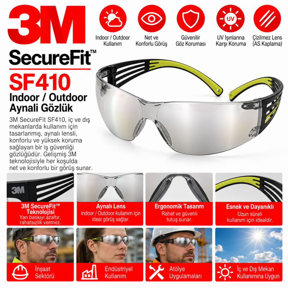 3M SF410 SecureFit 400 Indoor / Outdoor Aynalı Gözlük 
