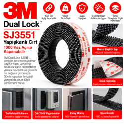 3M SJ3551 Dual Lock Yapışkanlı Cırt 1000 Kez Açılıp Kapanabilir