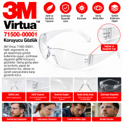 3m Virtua 71500-00001 Çizilmeye Dayanıklı, Şeffaf Koruyucu Gözlük 