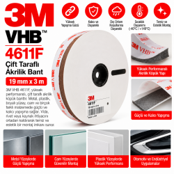 3M Vhb 4611F Çift Taraflı Akrilik Bant 19Mmx3m 