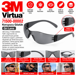 3m Virtua 71500-00002 Çizilmeye Dayanıklı Gri Koruyucu Gözlük