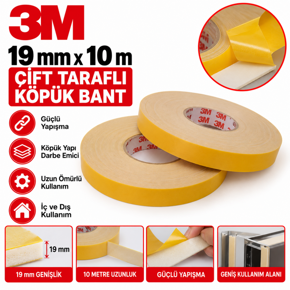 3m 19X10 mt Çift Taraflı Köpük Bant 
