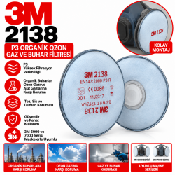 3M 2138 P3 Organik  Ozon Gaz Ve Buhar Filtresi 