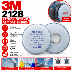 3M 2128 P2 Ozon, Organik, Asit Gazı Filtresi 