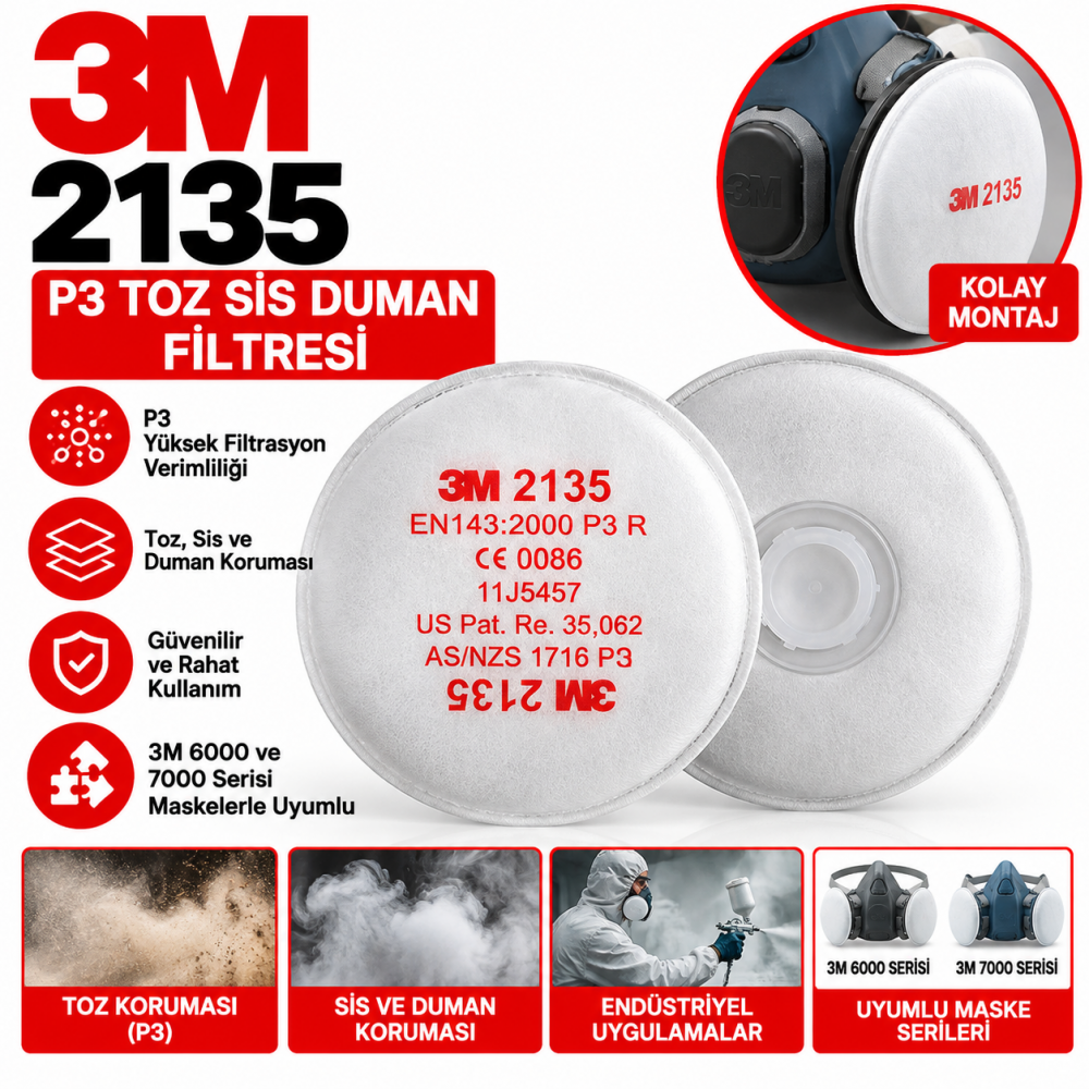 3M 2135 P3 Toz Sis Duman Filtresi 