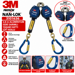3M Protecta Nan-Lok 3101636 2,8m Alüminyum Geri Sarımlı Yaşam Hattı Çift Kollu