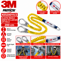 3M Protecta KE5200YX/2 200 cm Elastik Örgülü Emniyet İpli Lanyard Çift Kollu 