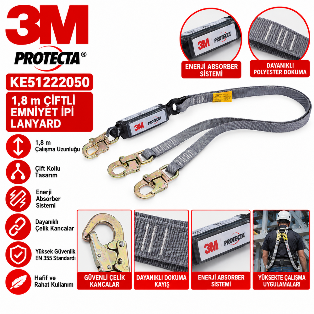 3M Protecta KE51222050 1,8m Çiftli Emniyet İpi Lanyard