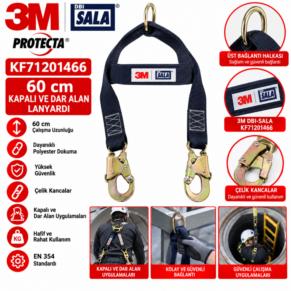 3M Protecta DBI-SALA KF71201466 60 cm Kapalı Ve Dar Alan Lanyardı