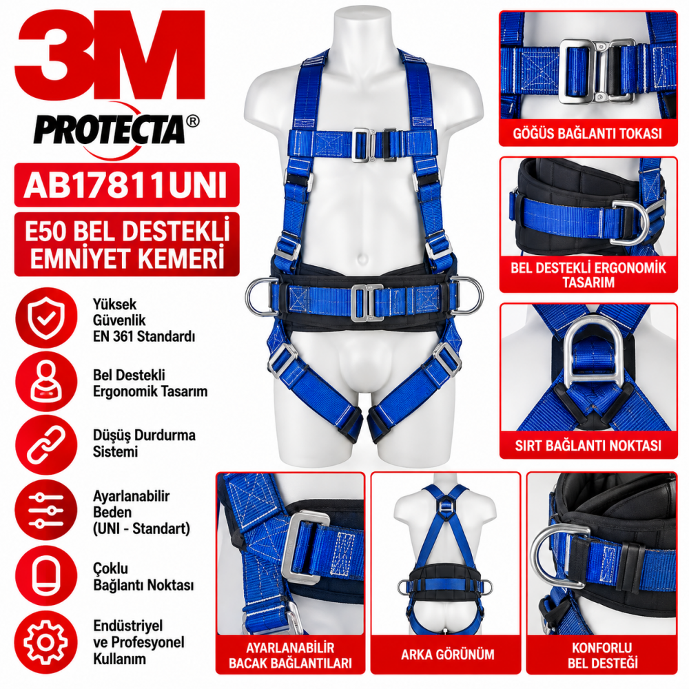 3M Protecta AB17811UNI E50 Bel Destekli Emniyet Kemeri