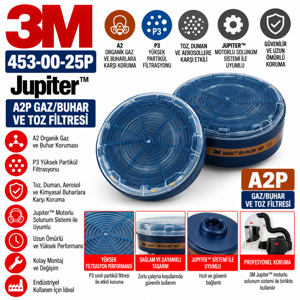 3M 453-00-25P Jupiter A2P Gaz/Buhar ve Toz Filtresi