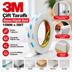 3m Çift Taraflı Beyaz Köpük Bant 15MMX5MT