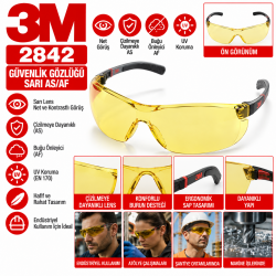 3M 2842 Güvenlik Gözlüğü Sarı As/Af 24 Adet