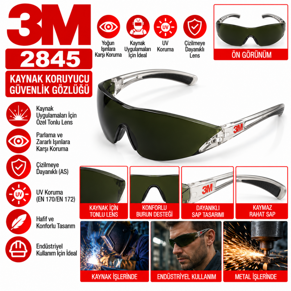 3M 2845 Kaynak Koruyucu Güvenlik Gözlüğü 