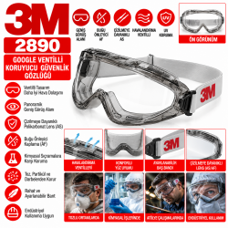 3M 2890 Google Ventilli AS/AF Koruyucu Güvenlik Gözlüğü 