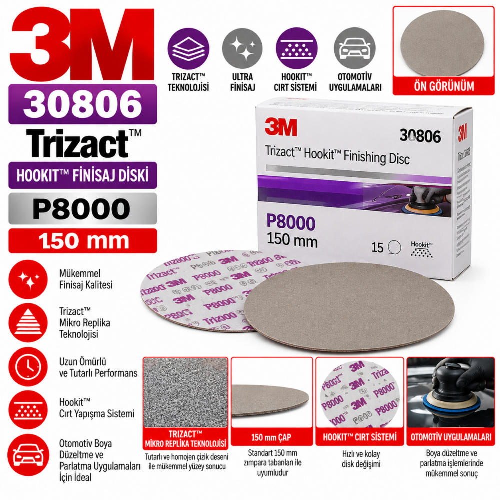 3M 30806 Trizact Hookit P8000 Finisaj Diski 150MM 