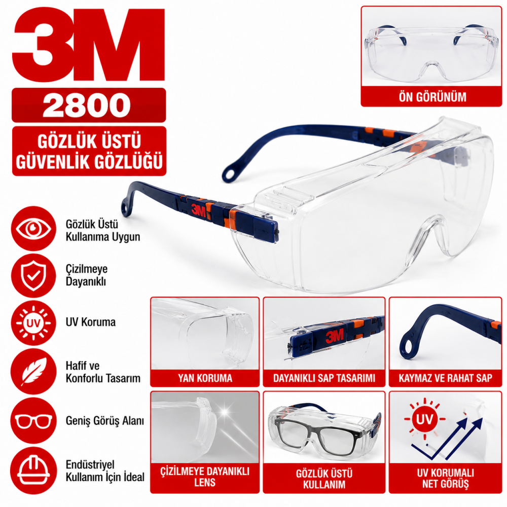 3M 2800 Gözlük Üstü Güvenlik Gözlüğü 24 Adet
