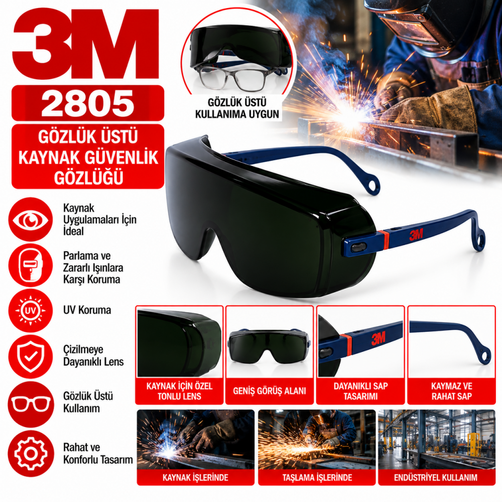 3M 2805 Gözlük Üstü Kaynak Güvenlik Gözlüğü 24 Adet