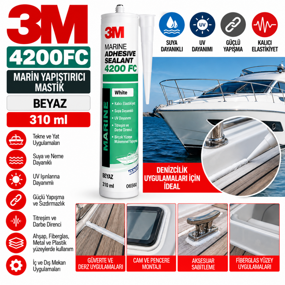 3M 4200FC Marin Yapıştırıcı Mastik, Beyaz - 310 ml