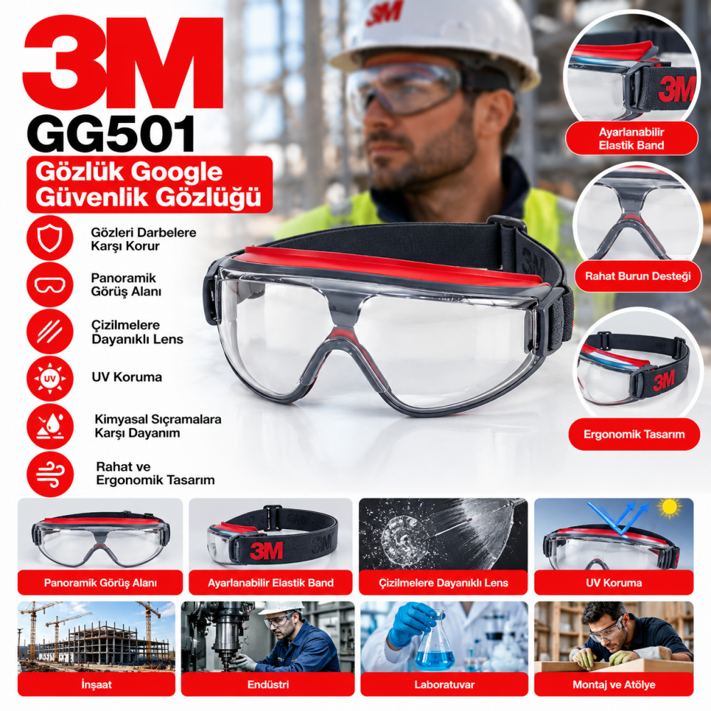 3M GG501 Gözlük Google Güvenlik Gözlüğü