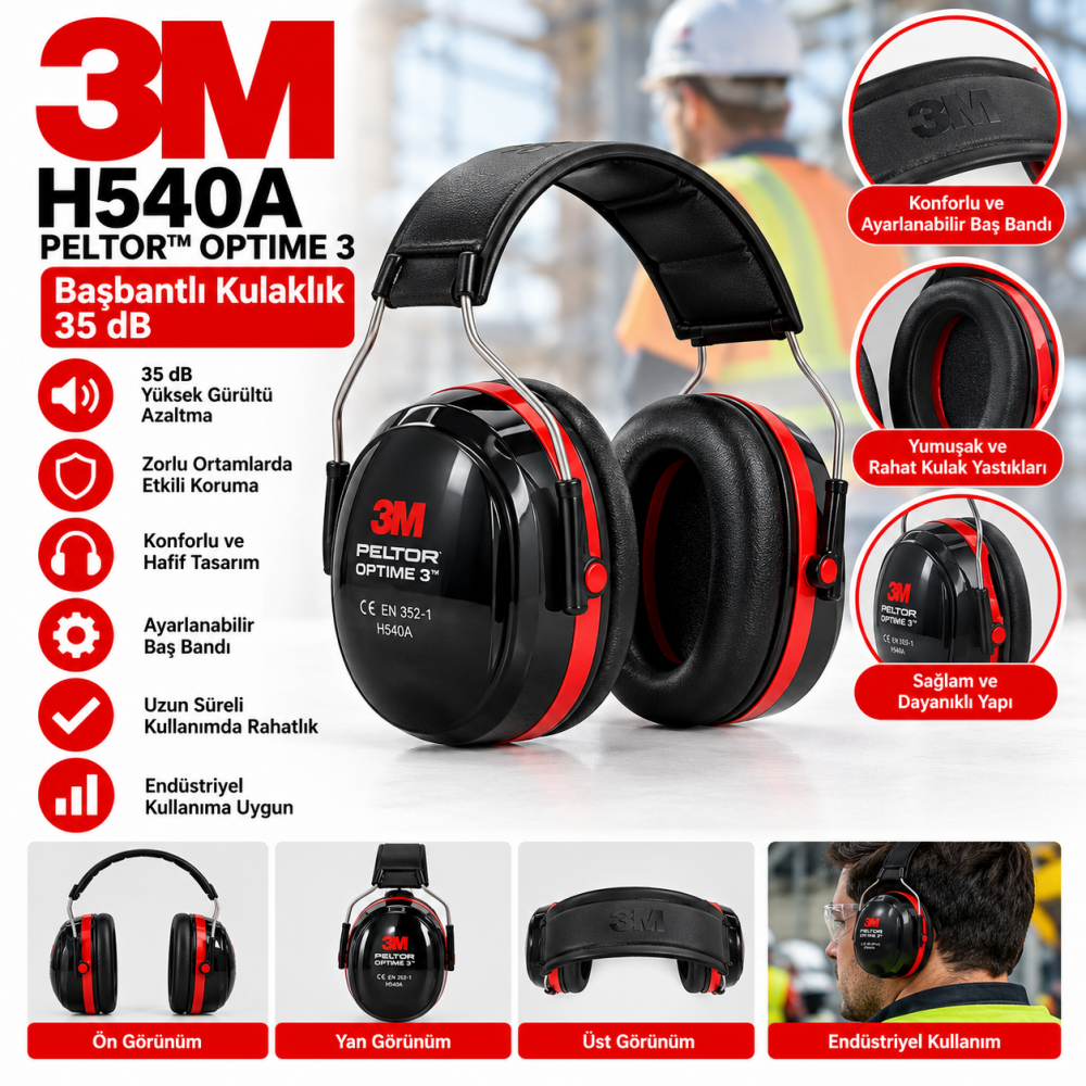 3M H540A Peltor Optime 3 Başbantlı Kulaklık 35 dB