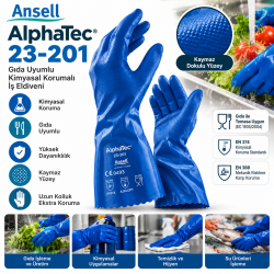 Ansell Alphatec 23-201 Gıda Uyumlu Kimyasal Korumalı İş Eldiveni