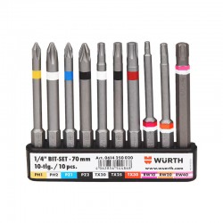 Würth Uç ürün gamı1/4 inç, kemer klipsi, 10 parça BİTS UÇ SETİ 1/4 İNÇ 70MM - 10 PARÇA