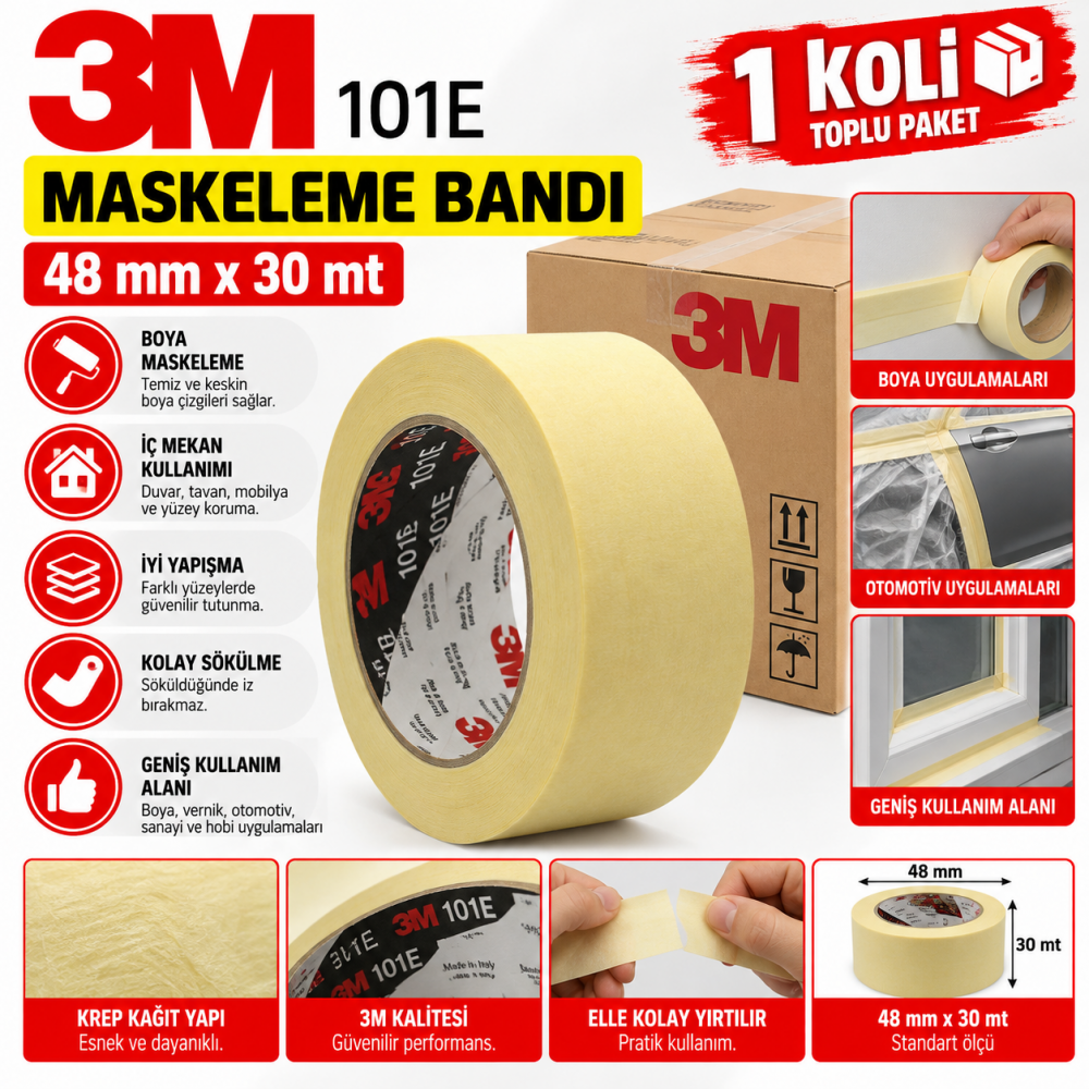 3M 101E Maskeleme Bandı 48mm*30mt 1 Koli 