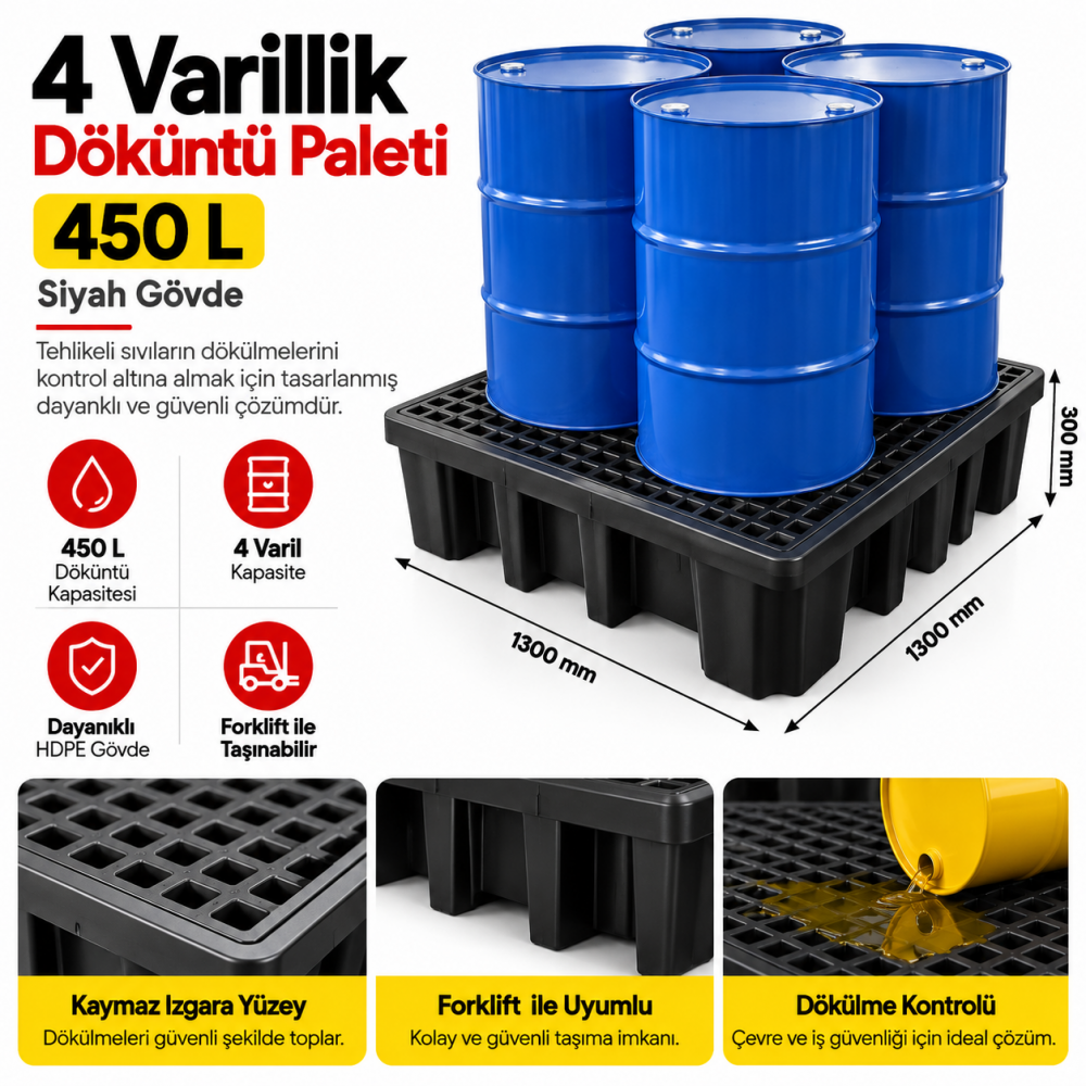 4 varillik Döküntü paleti 450L-Siyah gövde