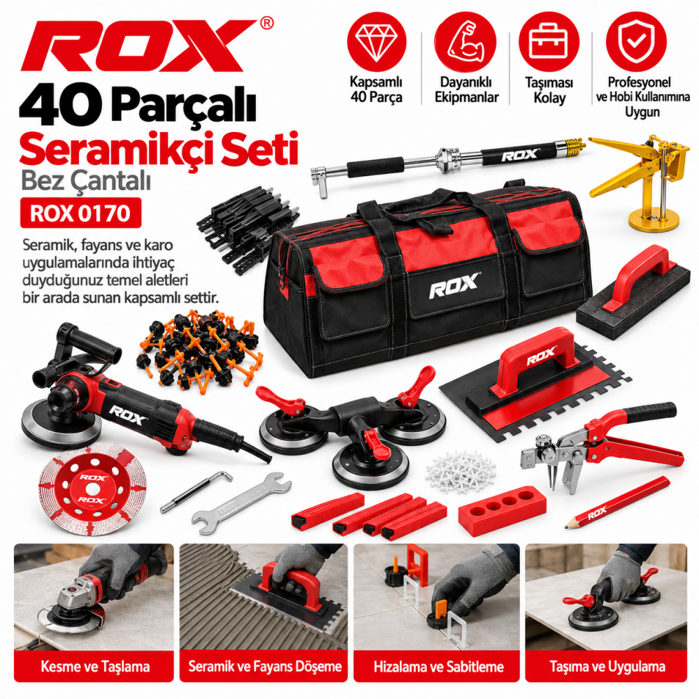 40 Parçalı Seramikçi Seti Bez Çantalı ROX 0170